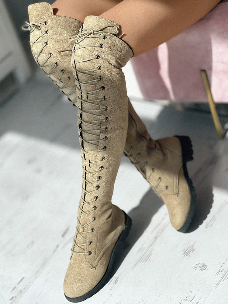 Lace Up Flat Suede Boots - Elara Row