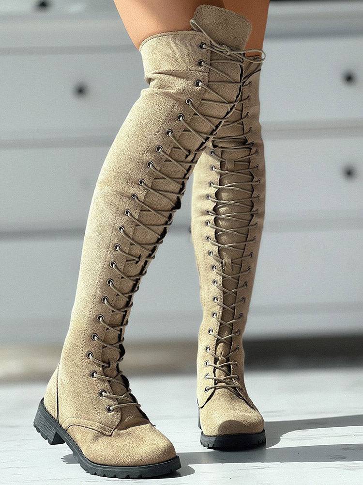 Lace Up Flat Suede Boots - Elara Row