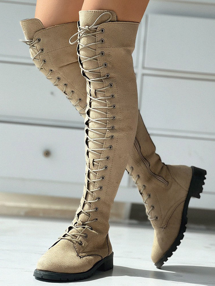Lace Up Flat Suede Boots - Elara Row