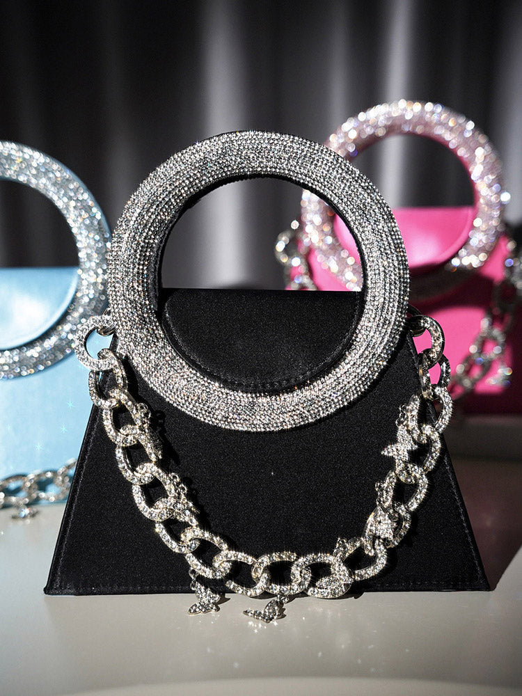 Rhinestone Handle Satin Clutch - Elara Row