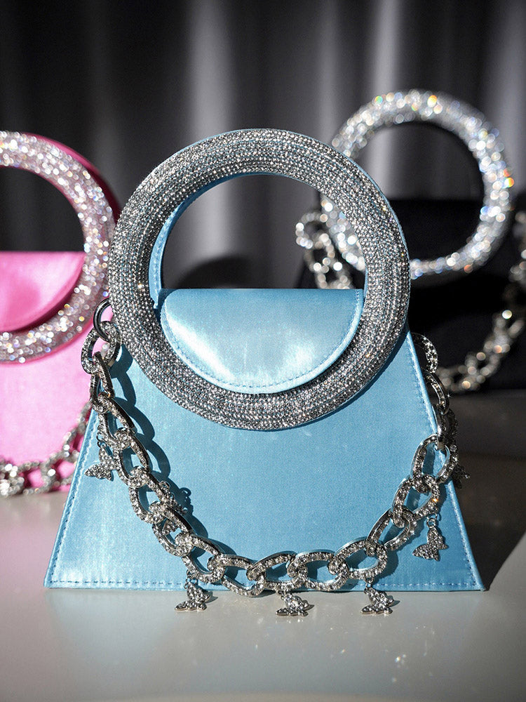 Rhinestone Handle Satin Clutch - Elara Row