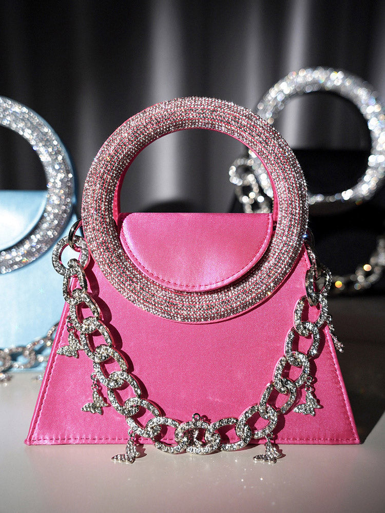Rhinestone Handle Satin Clutch - Elara Row