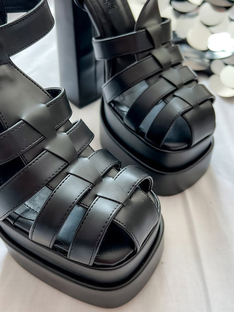 Braid Platform Chunky Heel Sandals - Elara Row