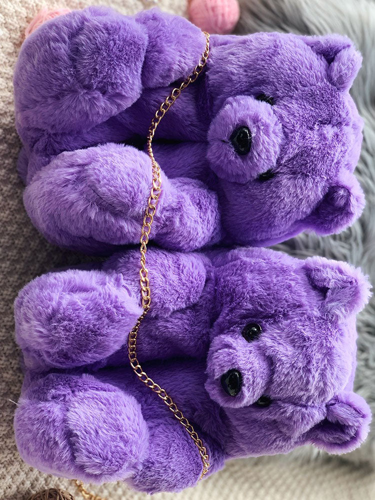 Fluffy Teddy Bear Slippers - Elara Row