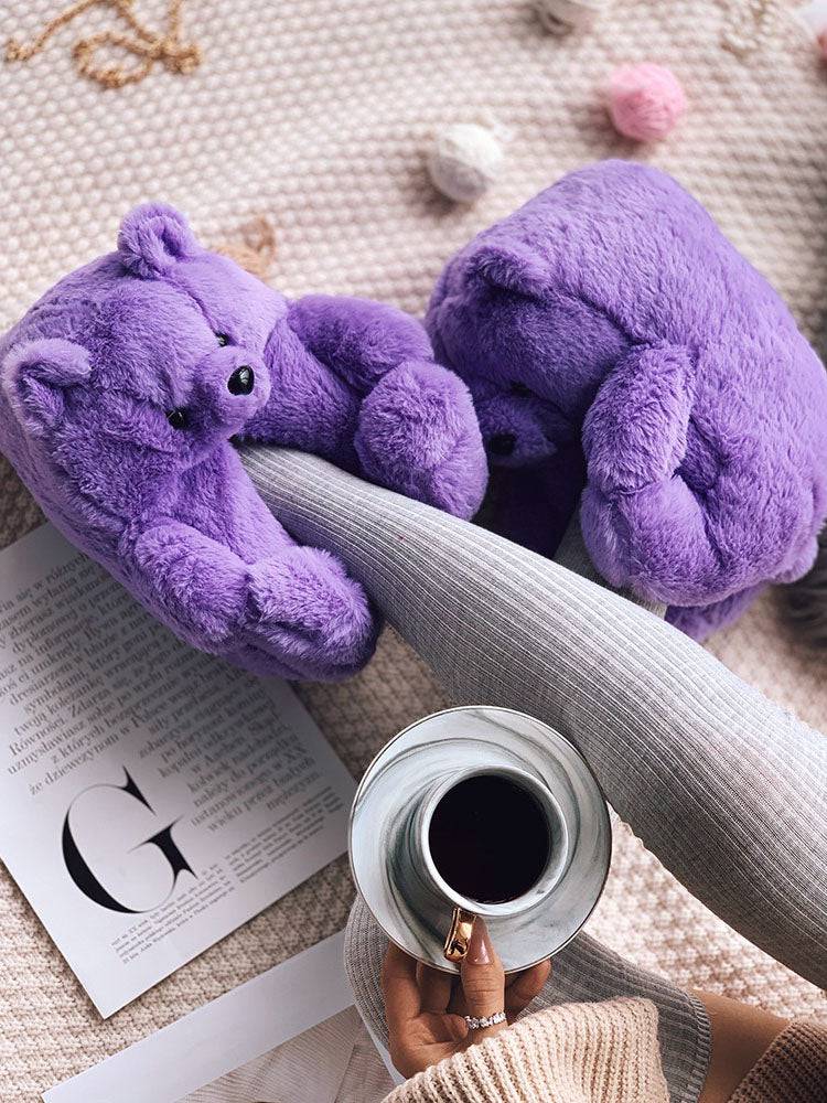 Fluffy Teddy Bear Slippers - Elara Row