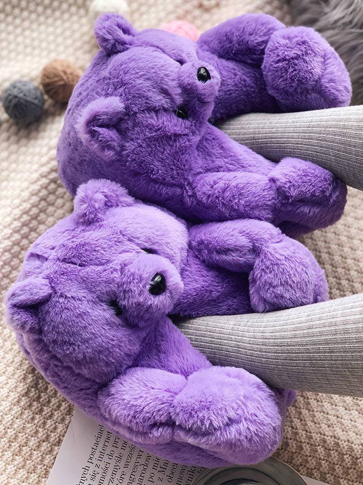 Fluffy Teddy Bear Slippers - Elara Row