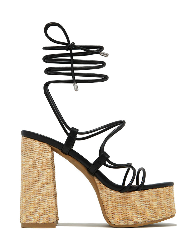 Raffia Platform Chunky Heel Sandals - Elara Row