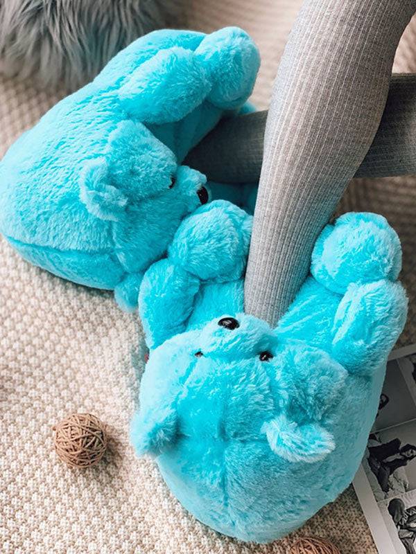Fluffy Teddy Bear Slippers - Elara Row