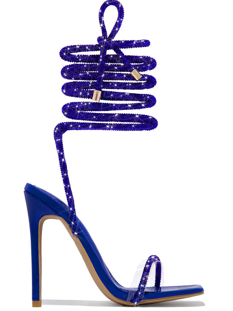 Rhinestone Lace-up High Heels - Elara Row