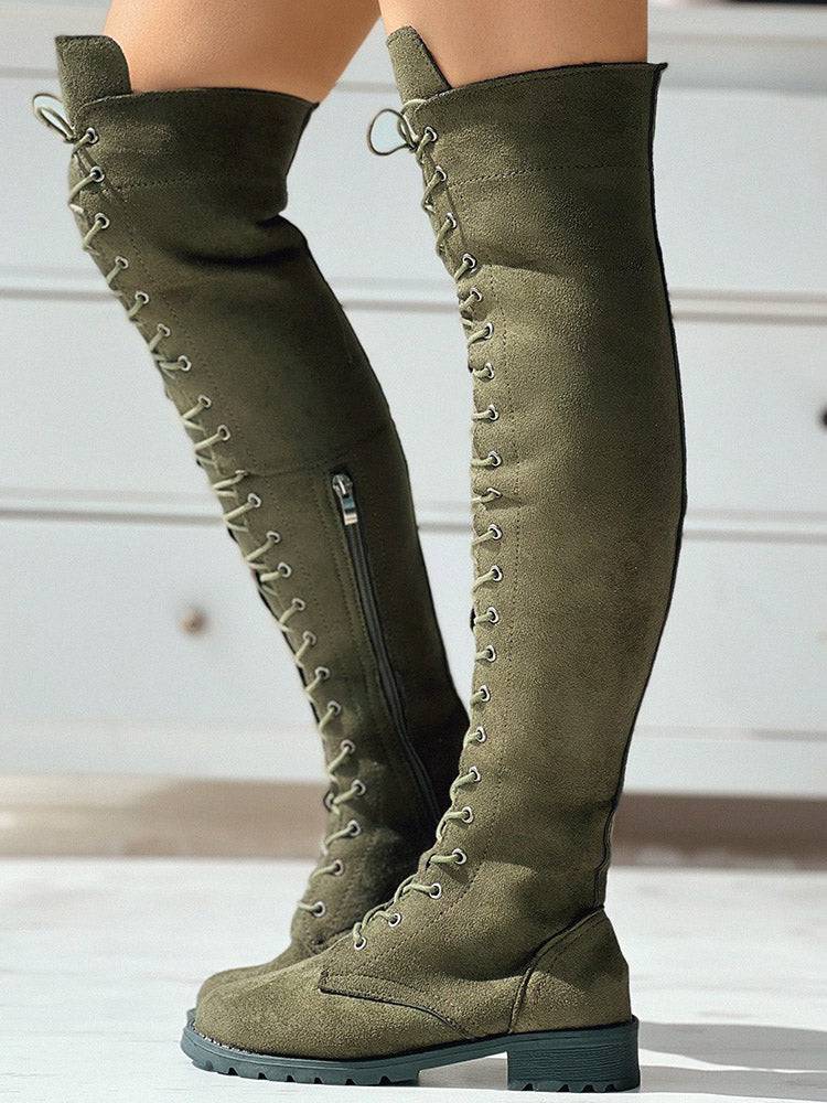 Lace Up Flat Suede Boots - Elara Row