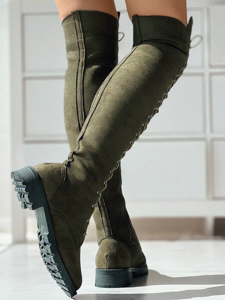 Lace Up Flat Suede Boots - Elara Row
