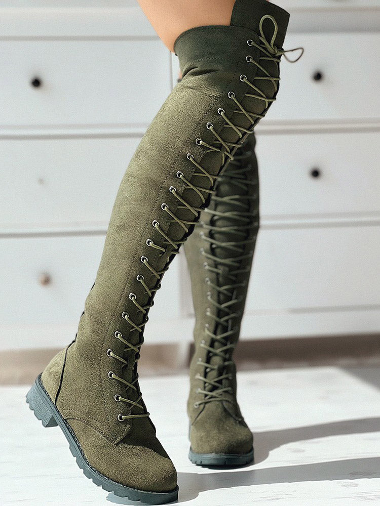 Lace Up Flat Suede Boots - Elara Row