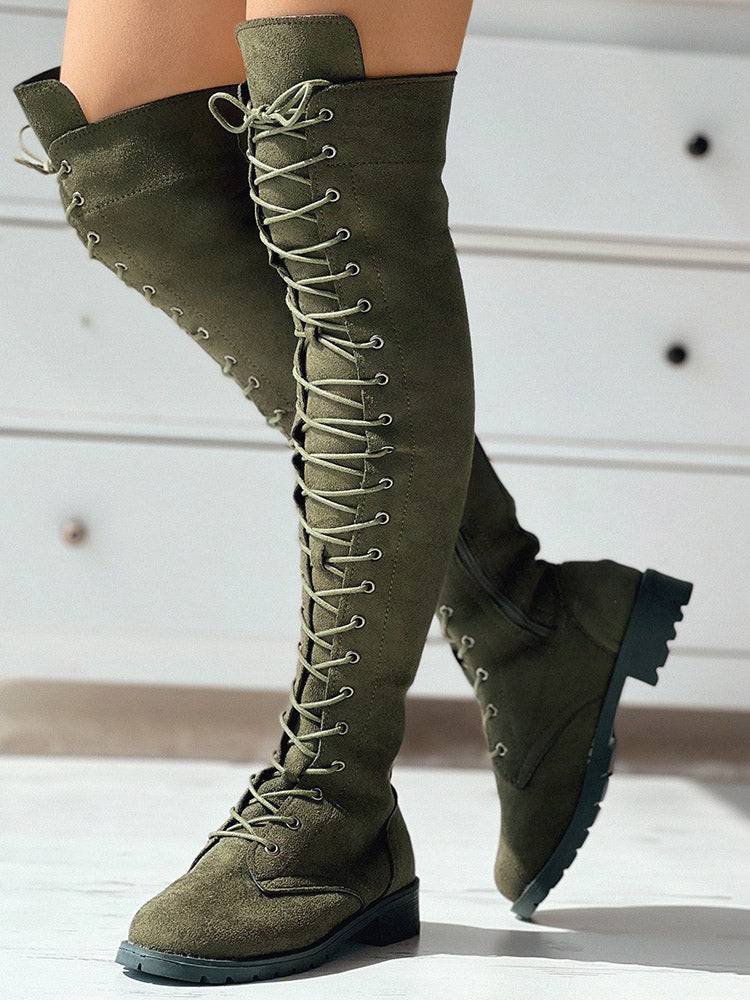 Lace Up Flat Suede Boots - Elara Row