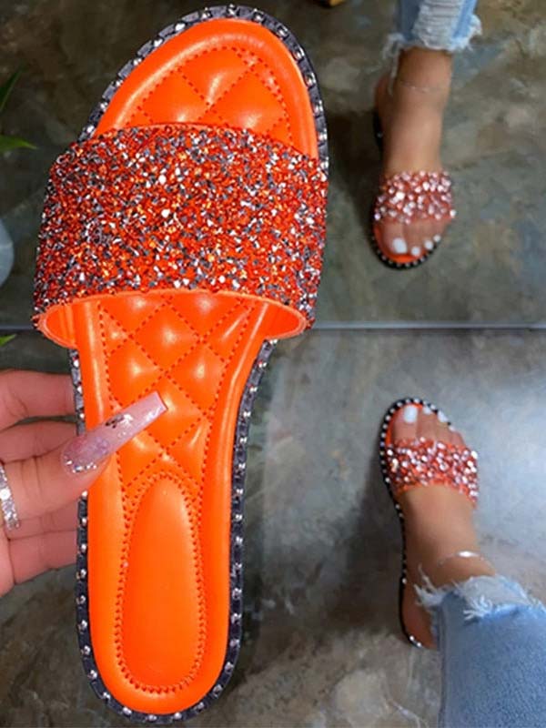 Bling Rhinestone Flat Slippers - Elara Row