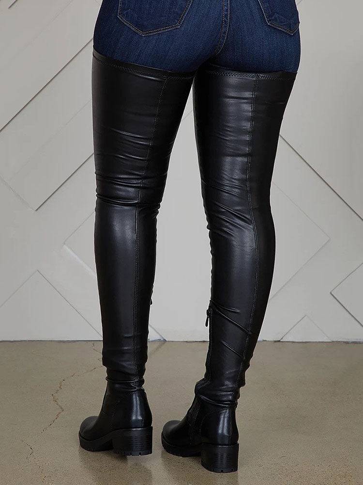 PU Leather Flat Over Knee Boots - Elara Row