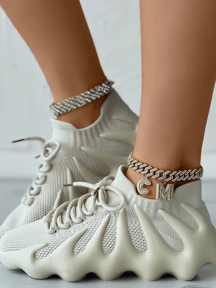Lace-up Knit Breathable Sneakers - Elara Row