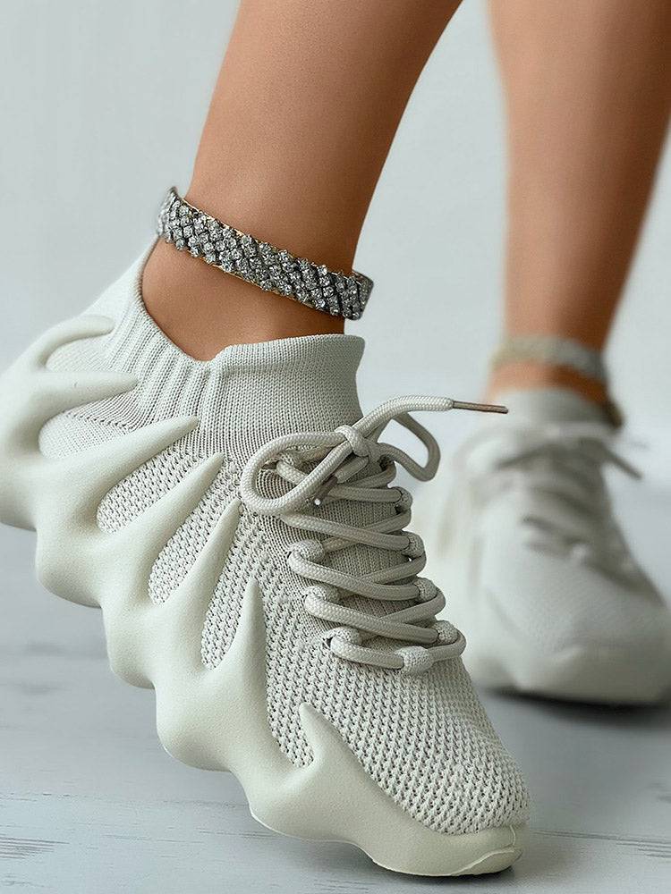 Lace-up Knit Breathable Sneakers - Elara Row