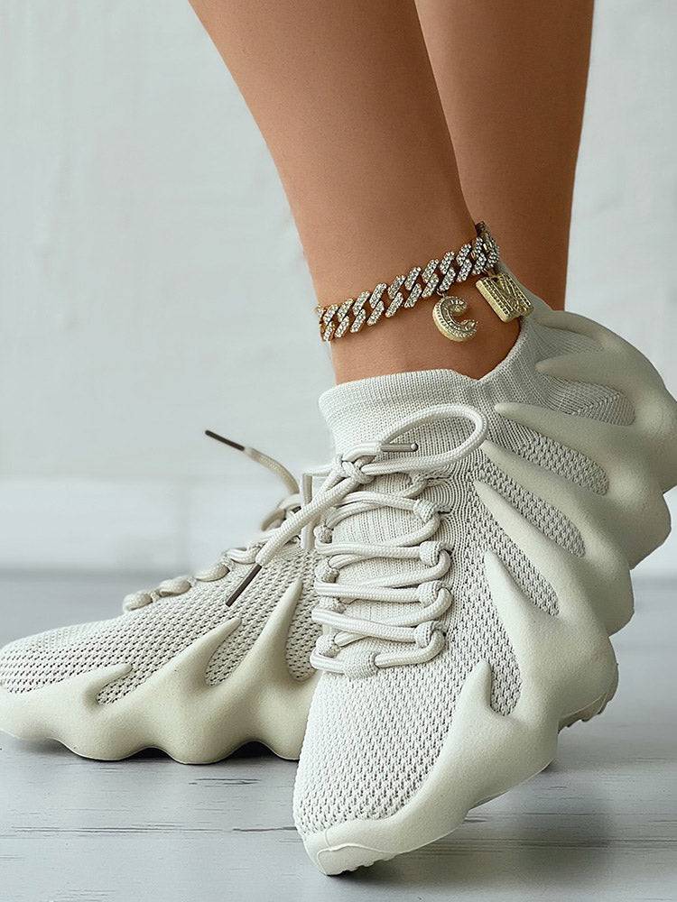 Lace-up Knit Breathable Sneakers - Elara Row