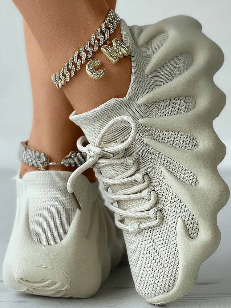 Lace-up Knit Breathable Sneakers - Elara Row