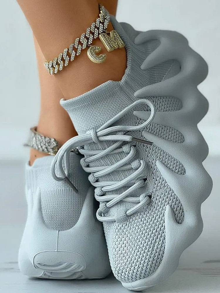 Lace-up Knit Breathable Sneakers - Elara Row