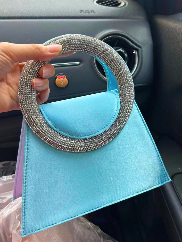 Rhinestone Handle Satin Clutch - Elara Row