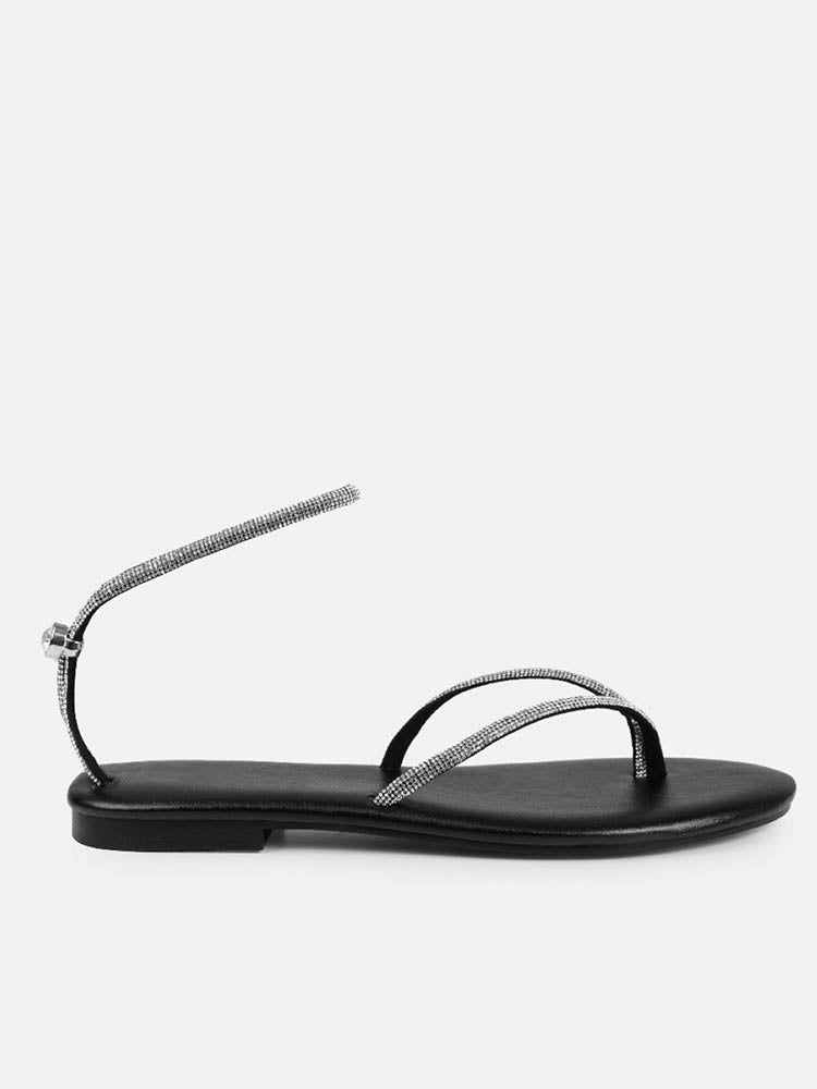 Rhinestone Thong Toggle Flat Sandals - Elara Row