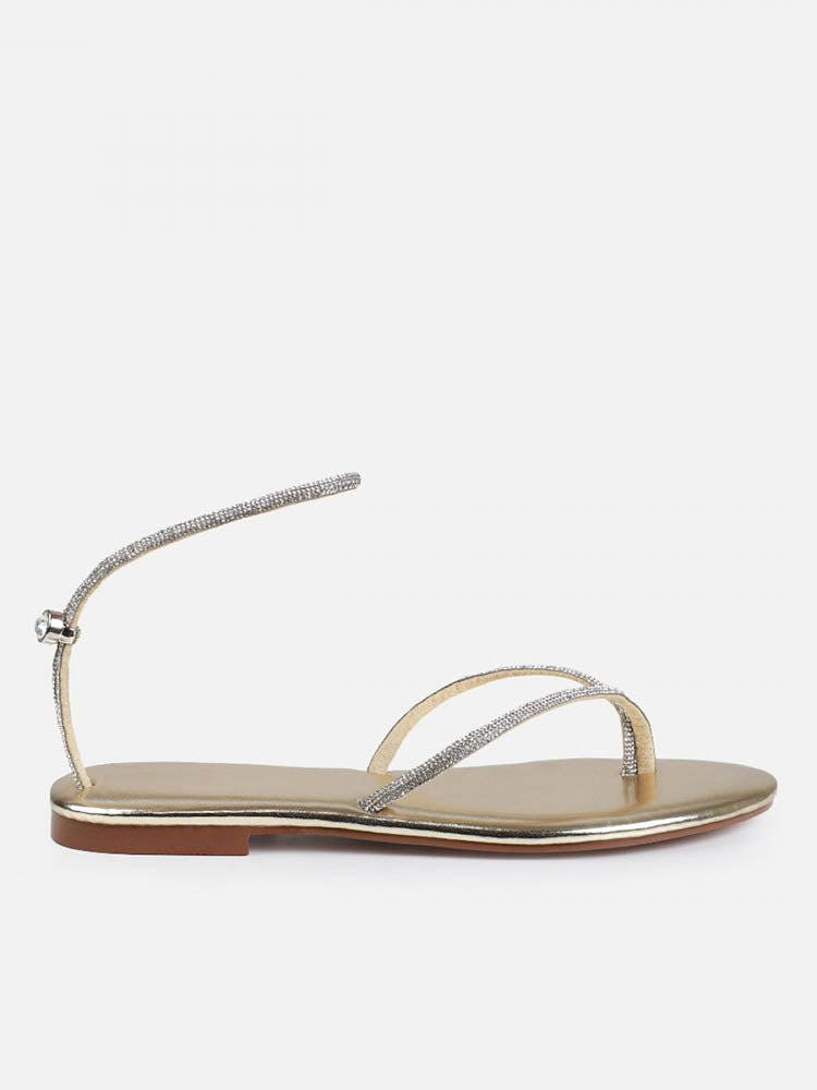 Rhinestone Thong Toggle Flat Sandals - Elara Row