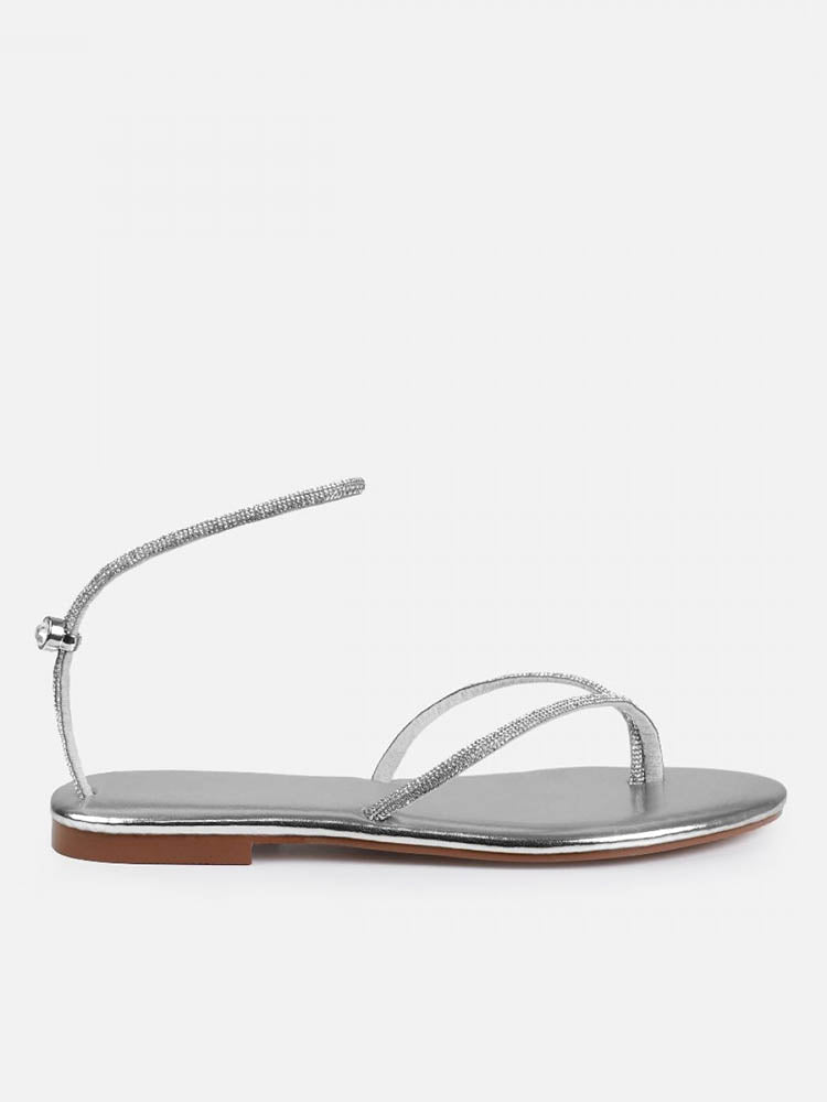 Rhinestone Thong Toggle Flat Sandals - Elara Row