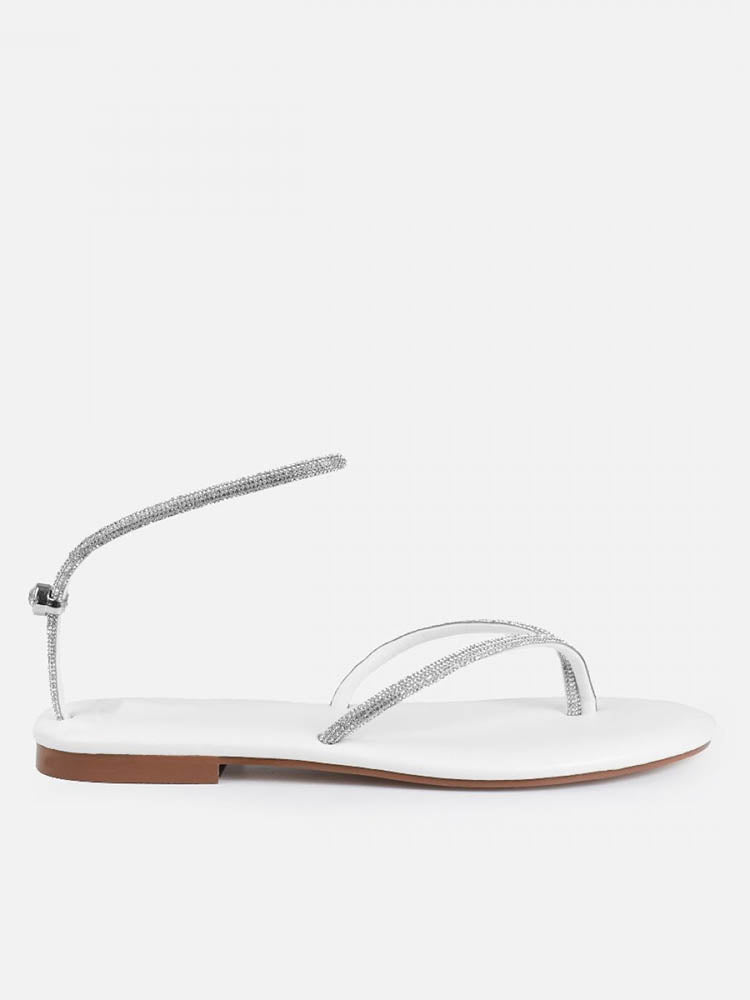 Rhinestone Thong Toggle Flat Sandals - Elara Row