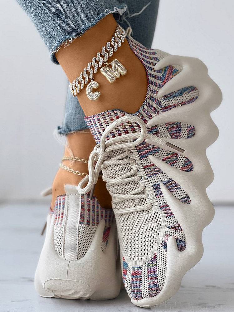 Lace-up Knit Breathable Sneakers - Elara Row