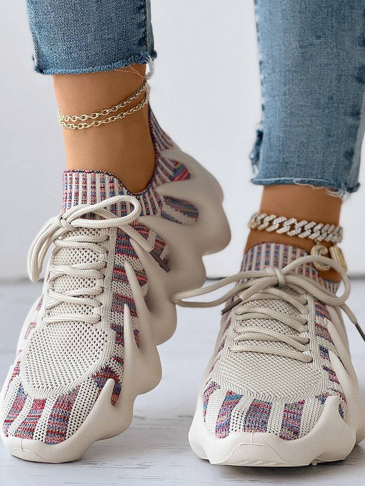 Lace-up Knit Breathable Sneakers - Elara Row