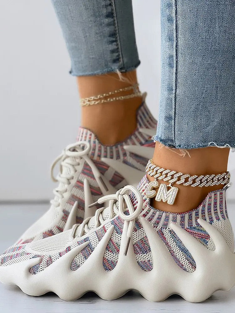 Lace-up Knit Breathable Sneakers - Elara Row