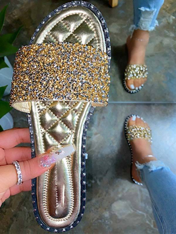 Bling Rhinestone Flat Slippers - Elara Row