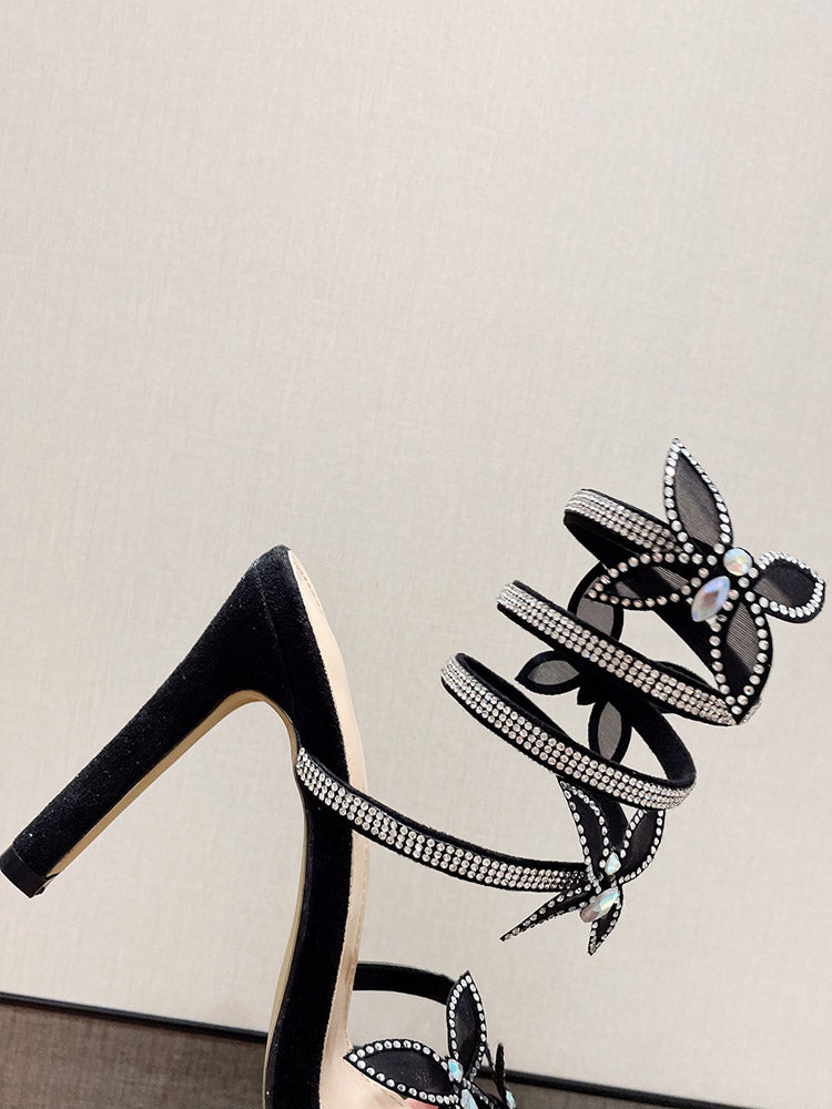 Butterfly Ankle-Wrap Sandals - Elara Row