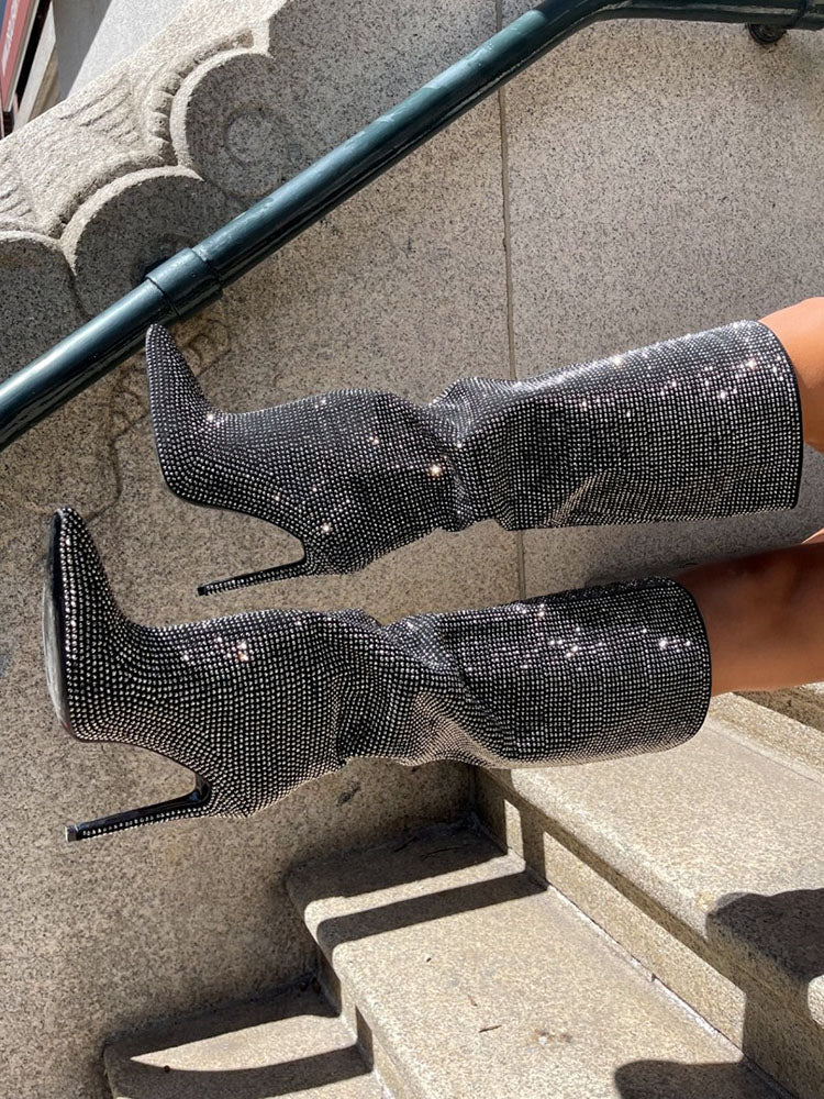 Crystal-Embellished Suede Boots - Elara Row