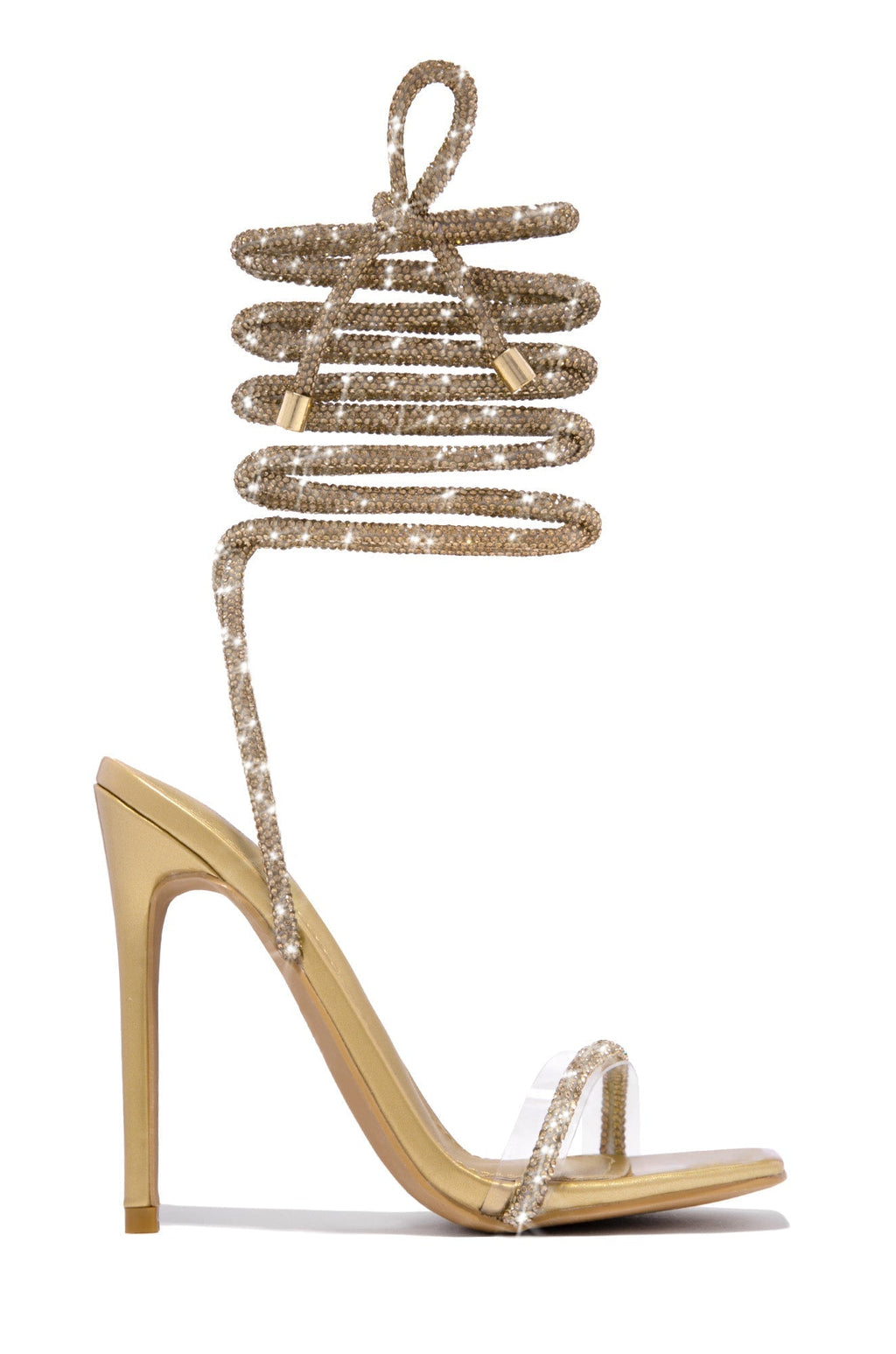 Rhinestone Lace-up High Heels - Elara Row