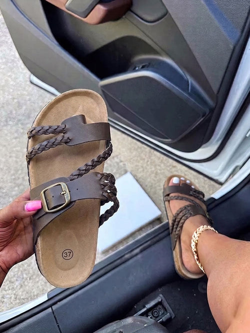 Braided Strap Cork Sandals