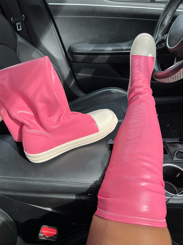 PU Leather Flat Boots - Elara Row
