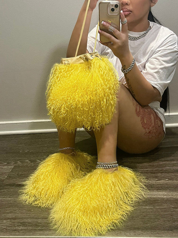 Fluffy Fur Bag & Slides Set
