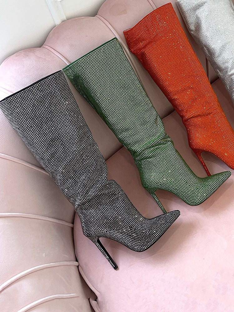 Crystal-Embellished Suede Boots - Elara Row