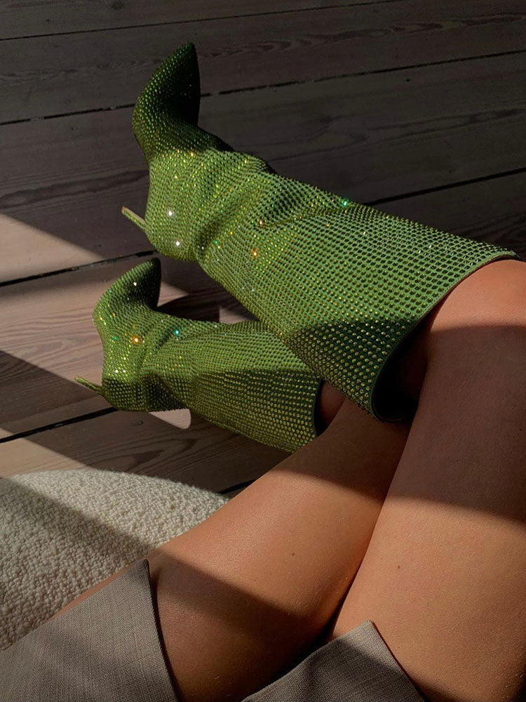 Crystal-Embellished Suede Boots - Elara Row