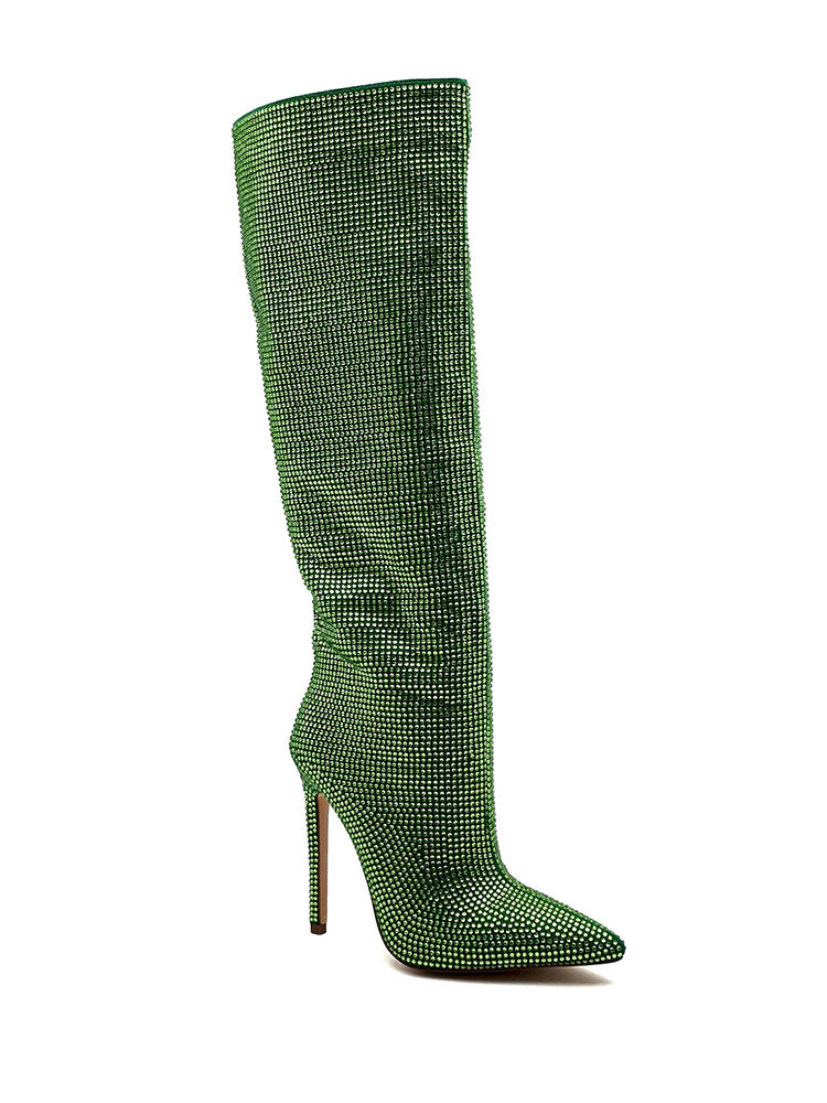 Crystal-Embellished Suede Boots - Elara Row