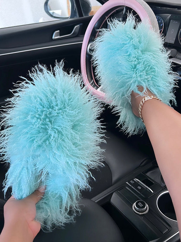 Fluffy Fur Bag & Slides Set