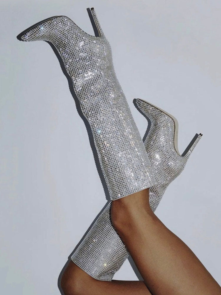 Crystal-Embellished Suede Boots - Elara Row