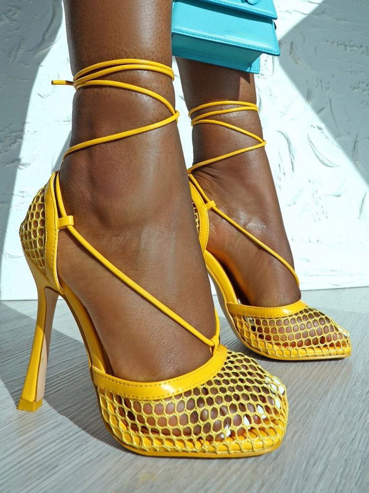Square Toe Mesh Wrap Sandals - Elara Row