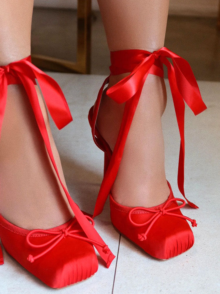 Ballet Satin Ankle Tie Pumps