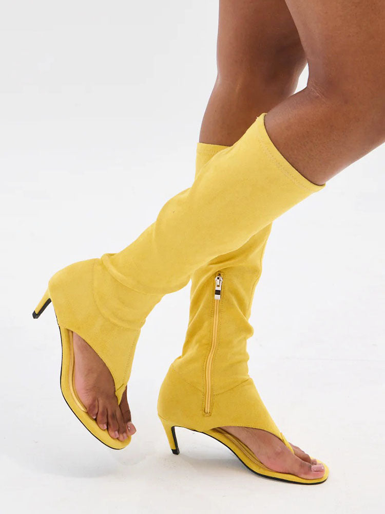Leather Open Toe Thong Boots