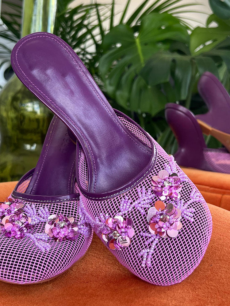 Floral Embroidered Mesh Wedge