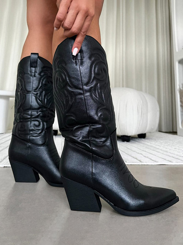 Metallic PU Leather Cowboy Boots - Elara Row