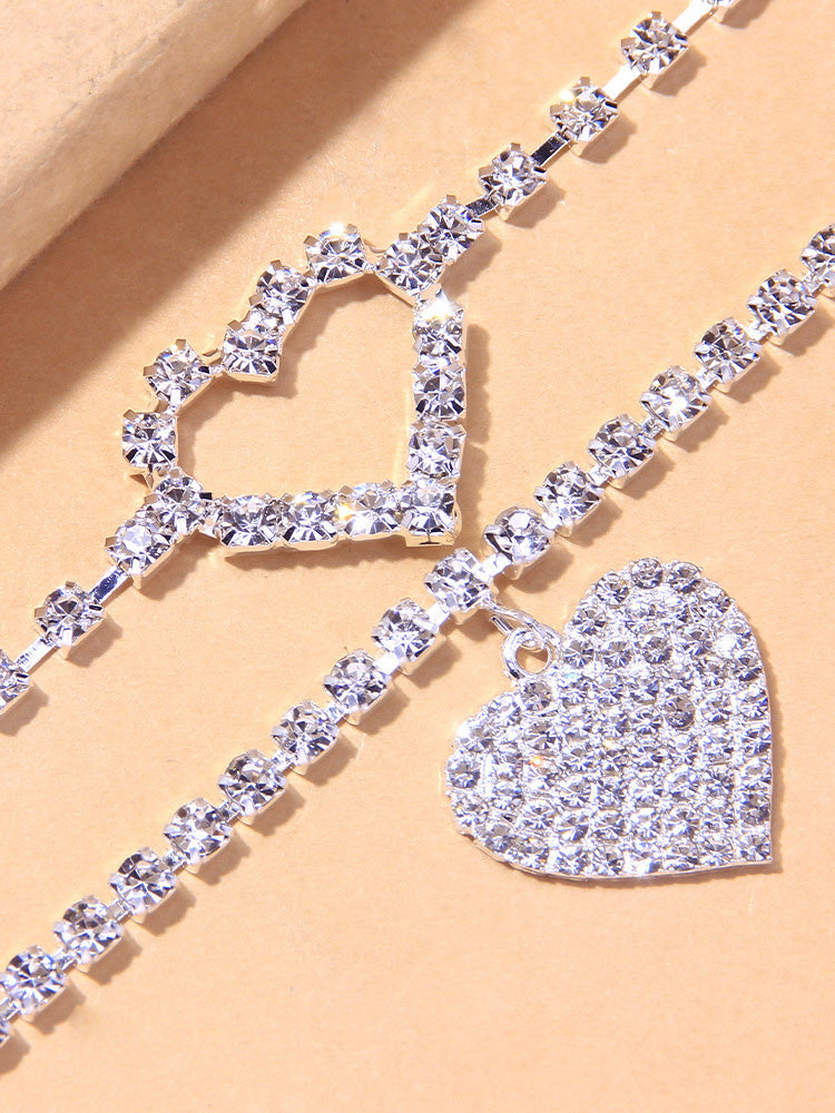 2PCS Rhinestone Heart Anklet - Elara Row